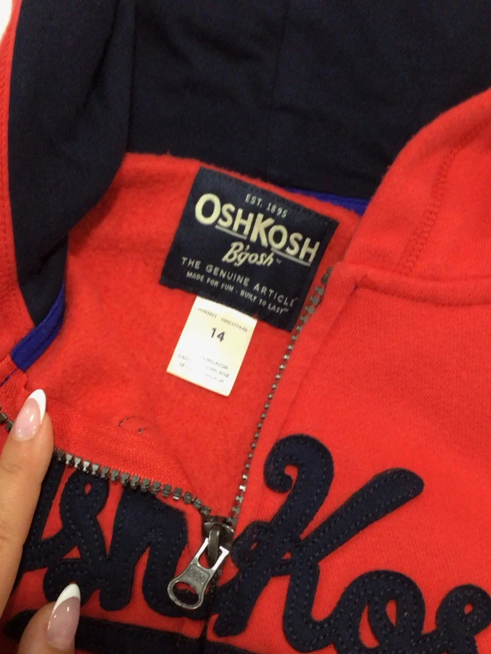 OshKosh B'gosh Red Zip-Up Hoodie with Navy Script Logo
